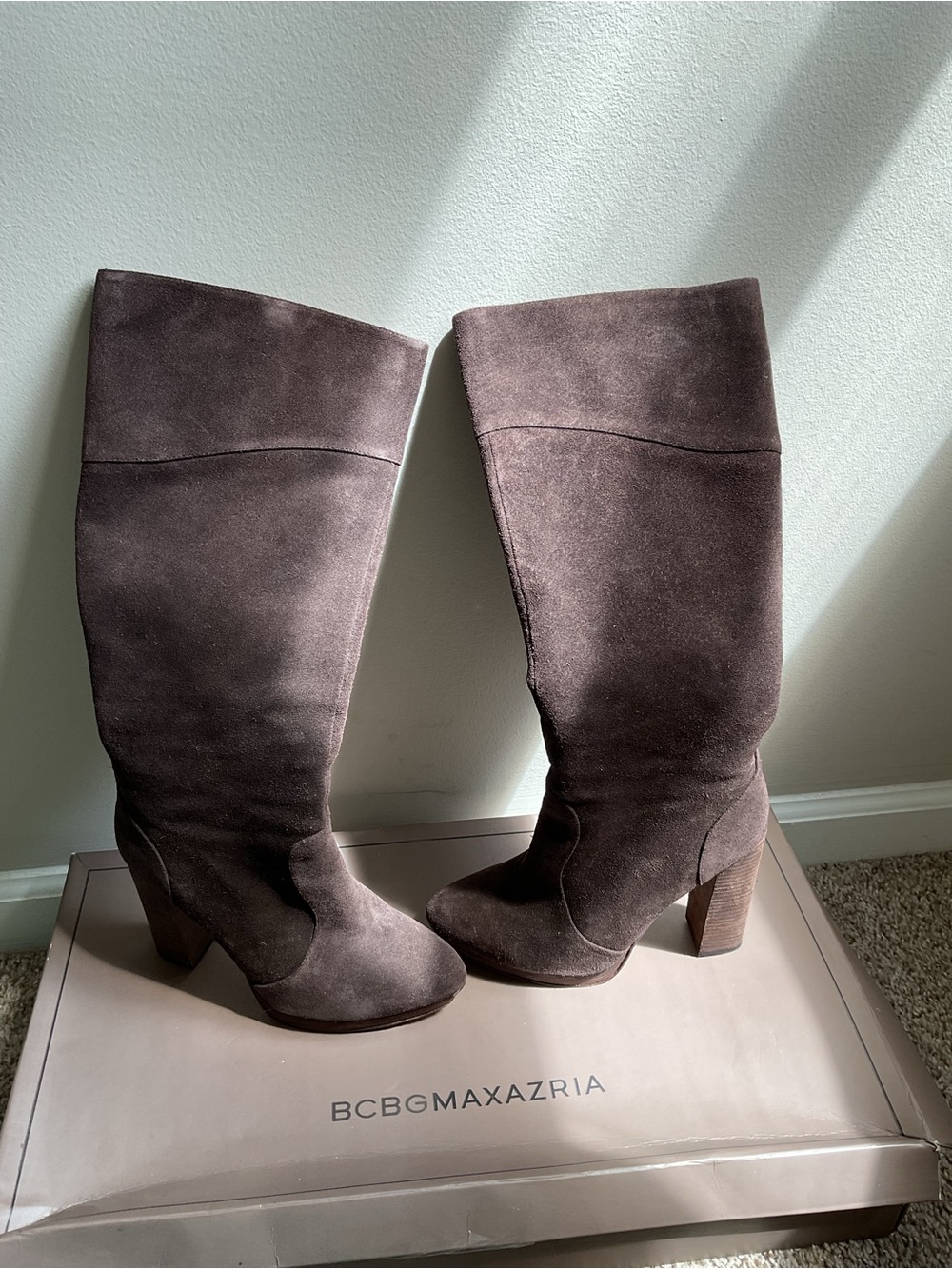 BCBGMaxAzria Brown Suede Knee-High Block Heel Boots